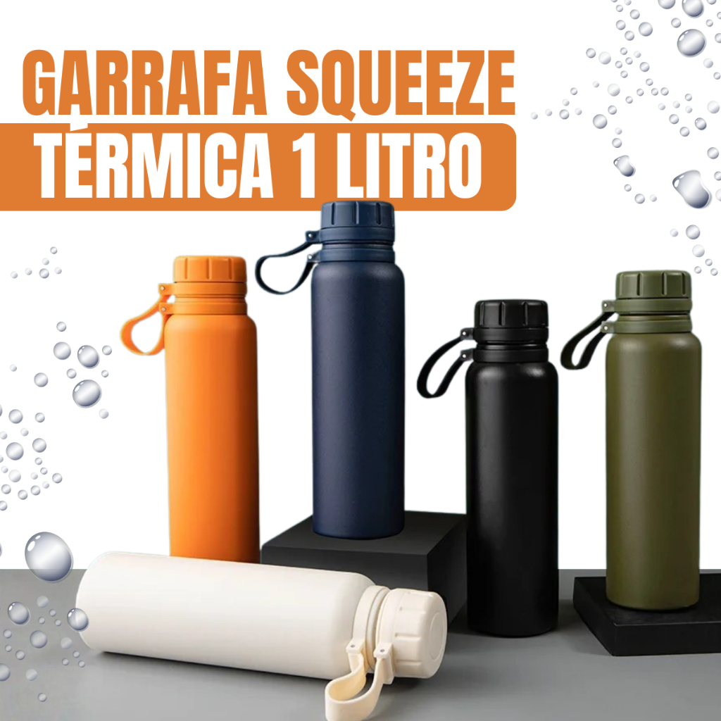 Garrafa Squeeze Térmica de Inox 1L Quente e Frio Squeeze Academia, Esporte e Viagens
