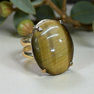 Anel Folheado Dourado de Pedra Natural Preciosa em Oferta na Shopee