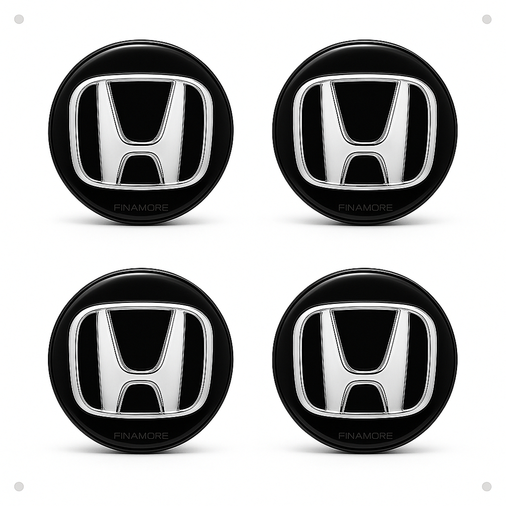 Kit 4 Calotinha Miolo Centro Roda Honda Fit City Preto Com Logo Cromado