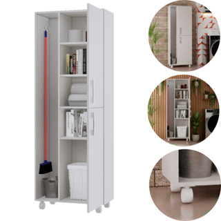 Armário Lavanderia Multiuso com Porta Vassouras 2 Portas com Rodizios Organizador com Prateleira em Oferta na Shopee