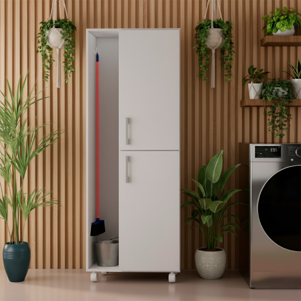 Armário para Lavanderia 2 Portas Multiuso 5 Prateleiras Organizador com Rodinhas - Móveis Bonatto em Oferta na Shopee