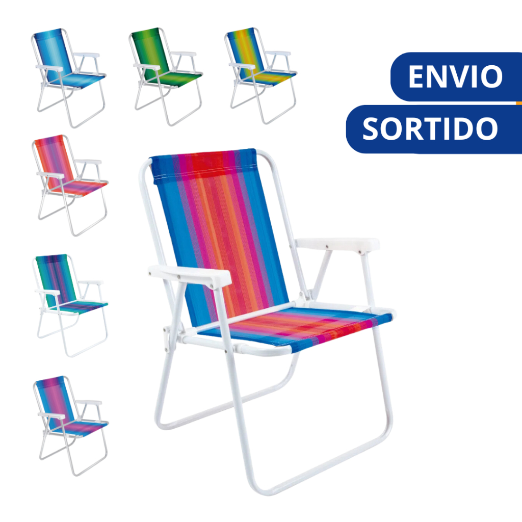 Cadeira de Praia Aço Alta Dobrável Mor Confortável Reforçada Piscina Varanda Camping Acampamento Cores Sortidas