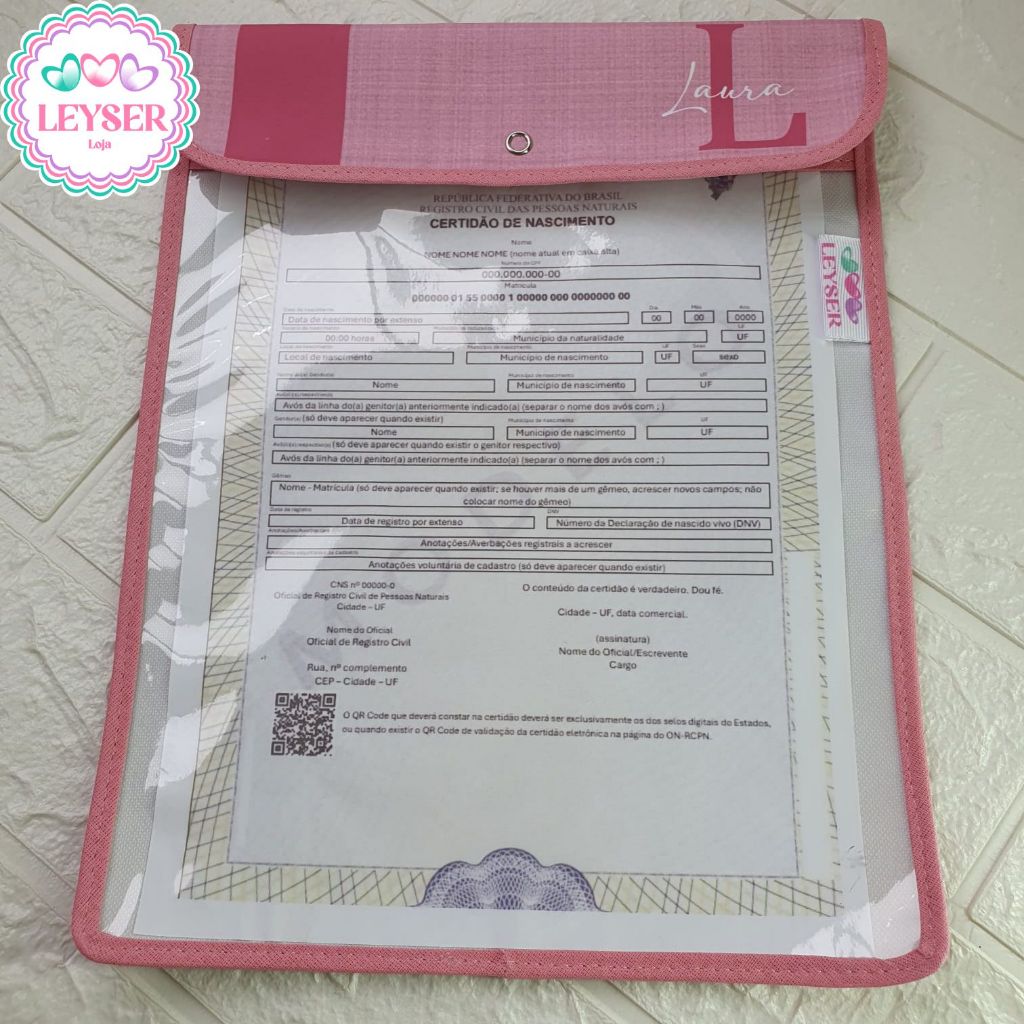 Capa Porta Certidão de Nascimento com Inicial do Nome | Porta Documento Bebê Personalizado | Maternidade