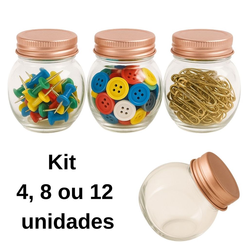 Kit Potes Mini Baleiro de Vidro para Organização Decoração  Ateliê Tampa Rosê Gold
