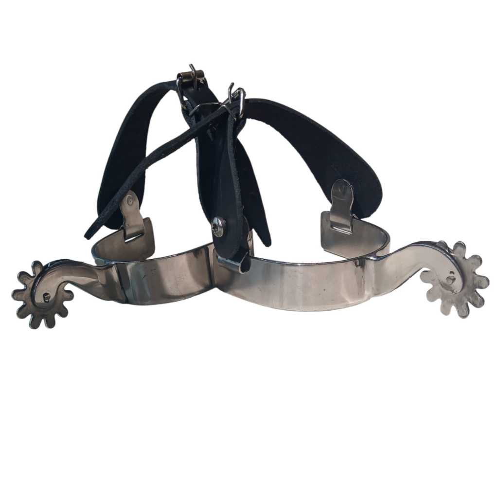 Espora Quarto de Milha Toda em Inox Acompanhada com Correia de Couro em Oferta na Shopee