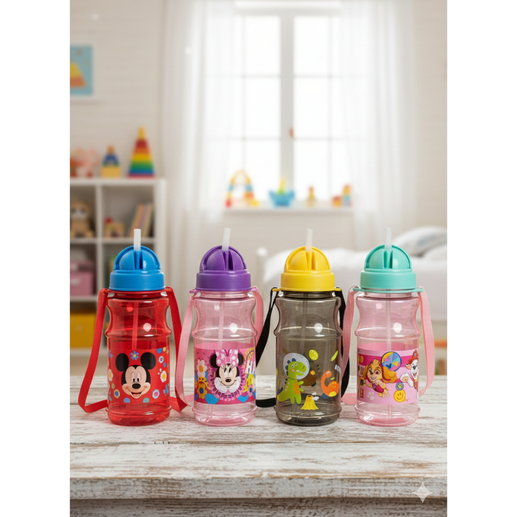 Garrafa Infantil com Canudo e Estampas Temáticas – Ideal para Escola