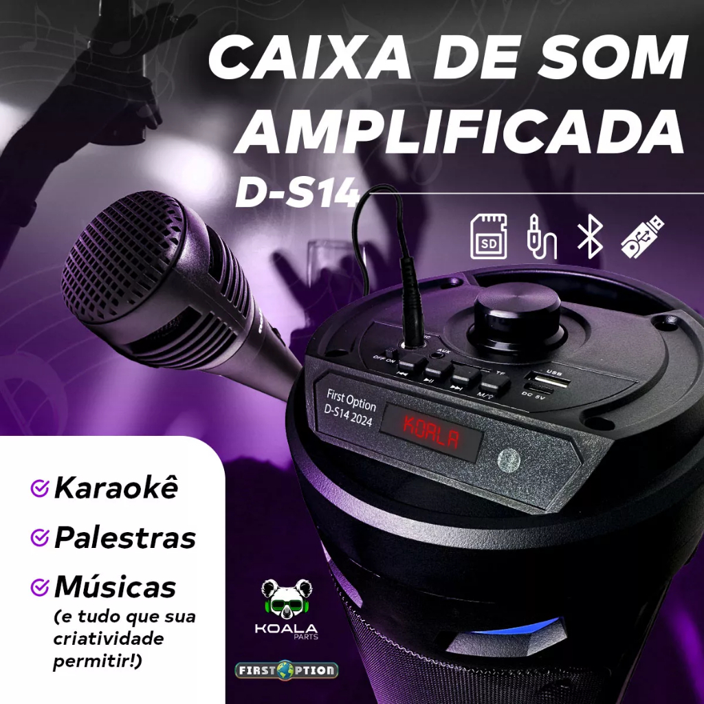 Detalhes do Caixa De Som Portátil Bluetooth Usb Microfone E Controle. KARAOKÊ