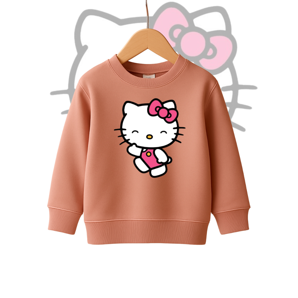 Blusa de Frio Infantil Menina Casaco Infantil Criança Hello Kitty Roupa de Frio Infantil Menina Rosa Estampado Algodão