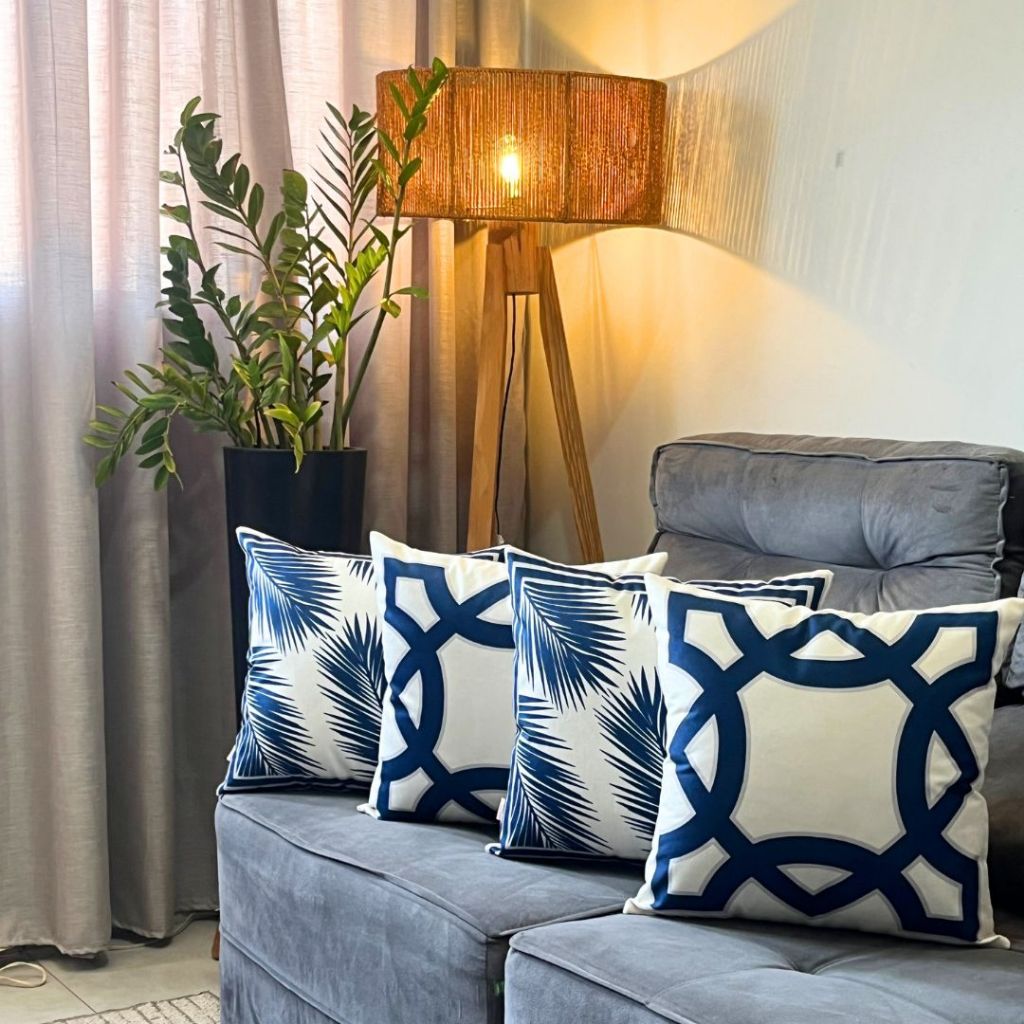 Kit 4 Capas de Almofadas Estampada Suede Decorativas com Zíper 40x40cm