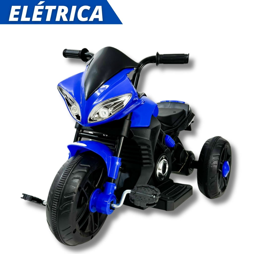 Moto Pedal Elétrica Infantil 2 em 1 Azul Farol Buzina Sons Unitoys em Oferta na Shopee
