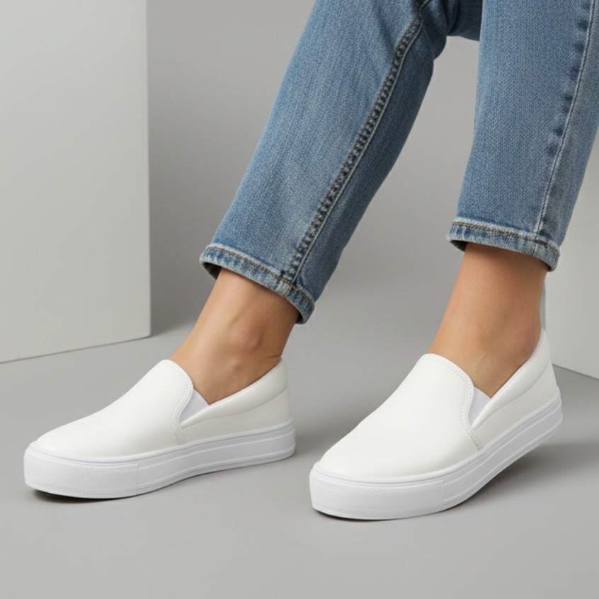 Tenis Slip On Feminino Casual Plataforma Calce Fácil Sola Alta