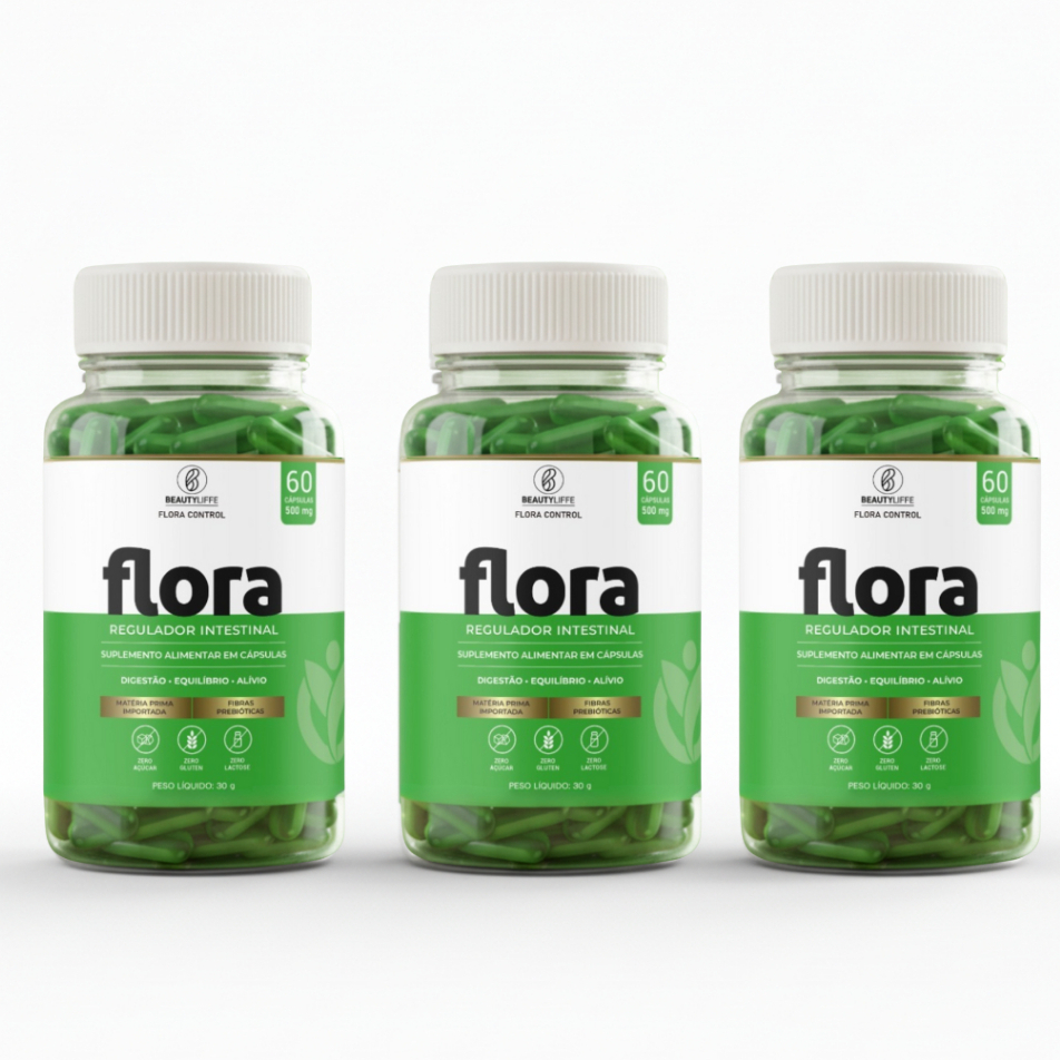 3x Flora Control 60 caps Beauty Liffe - Lactobacillus para Melhora do Funcionamento do Intestino
