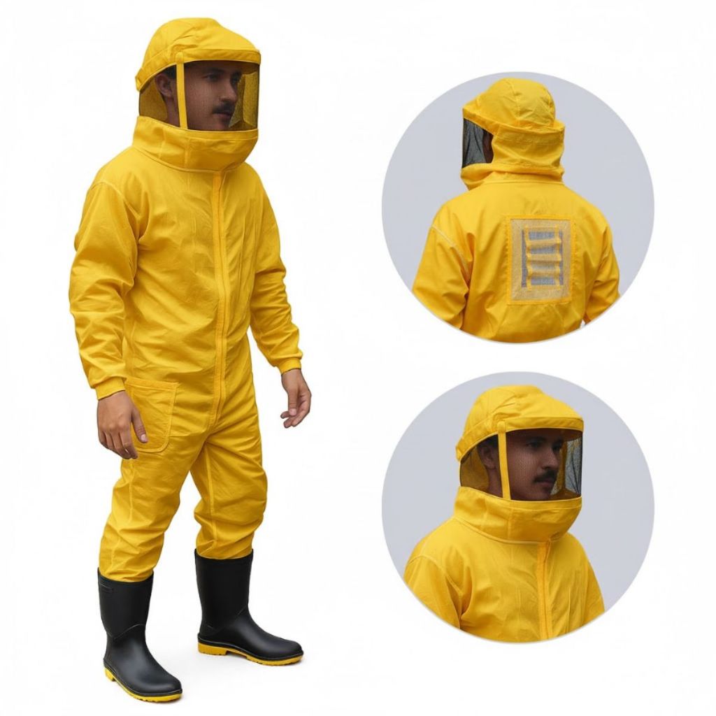 Macacão Apicultor Proteção Contra Abelhas Amarelo Com Respirador Costal