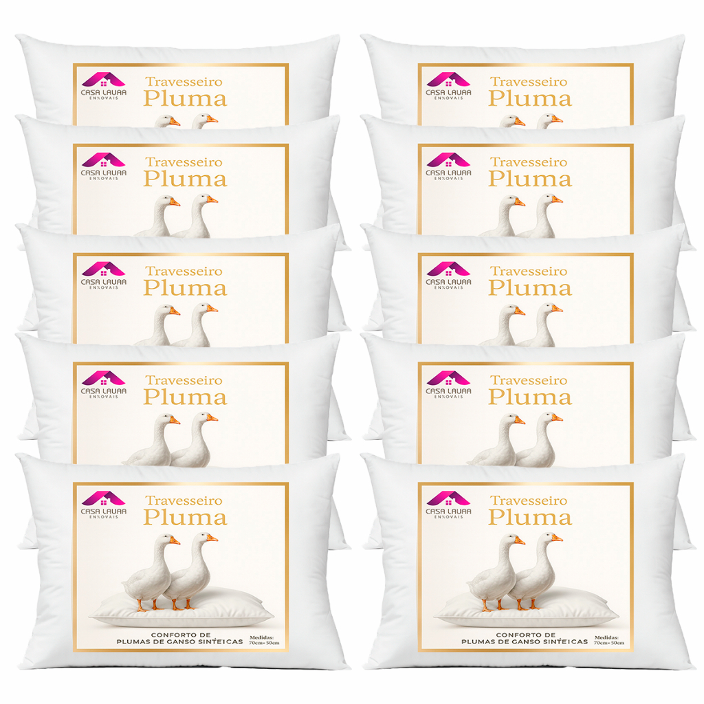 Kit 10 Travesseiros Penas e Plumas de Ganso Branco Natalino Para Cama Sintético