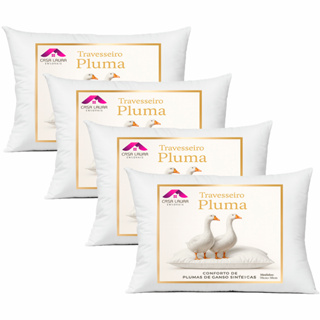 Kit 4 Travesseiro Pluma de Ganso Luxo Descanso Antiacaro 70x50cm Toque Macio em Oferta na Shopee