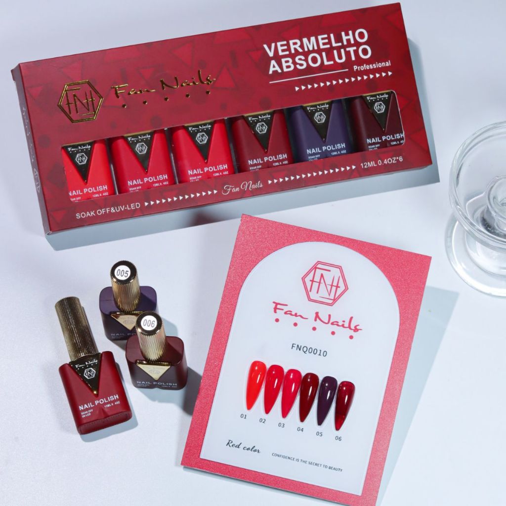 Kit Esmalte Em Gel Fan Nails Vermelho Absoluto - 6 UNIDADES