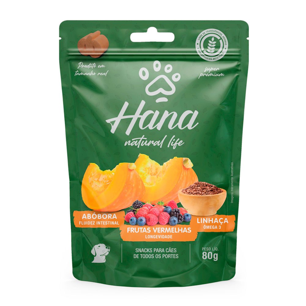 Petisco Snack Hana Natural Life Para Cães Sabor Abóbora, Frutas Vermelhas e Linhaça 80g em Oferta na Shopee