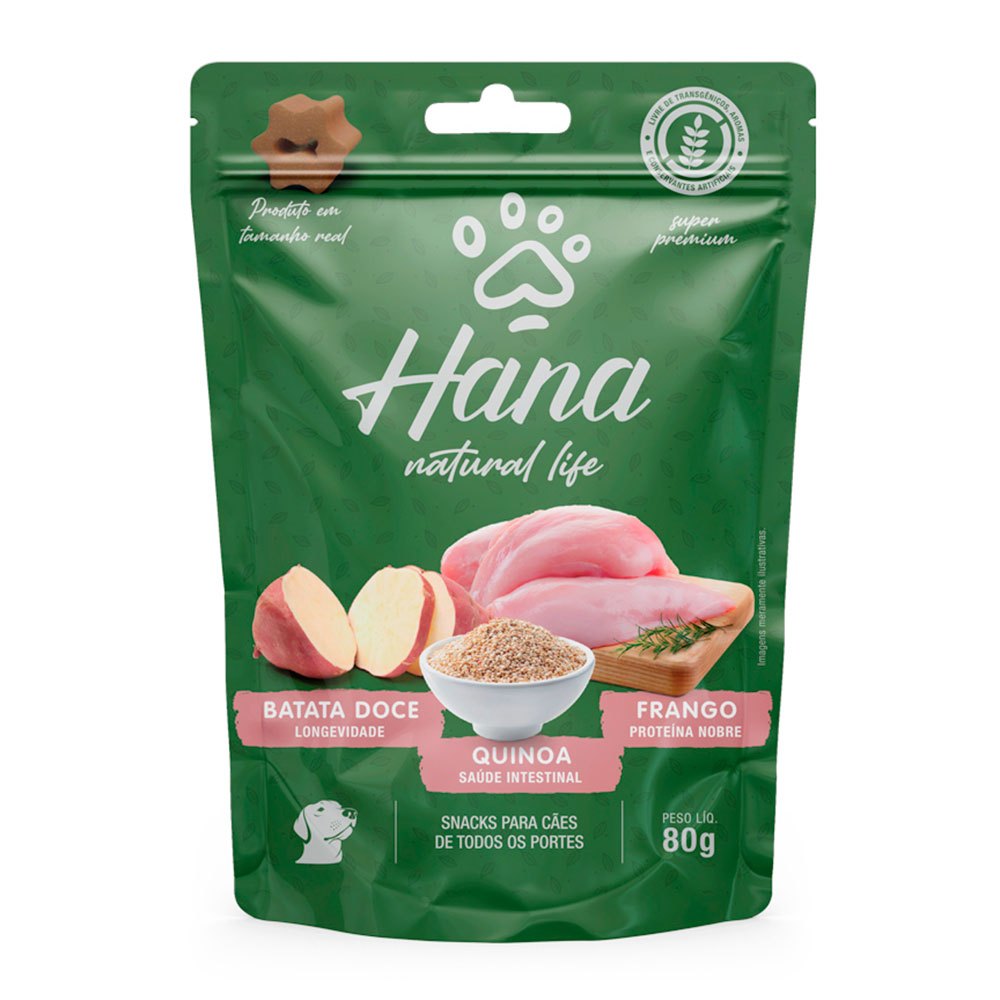 Petisco Snack Hana Natural Life Para Cães Sabor Frango, Batata Doce e Quinoa 80g em Oferta na Shopee