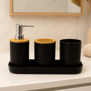 Kit Lavabo Banheiro 3 Peças Conjunto de Pia Banheiro Bandeja Dispenser Porta Escovas Utilidades