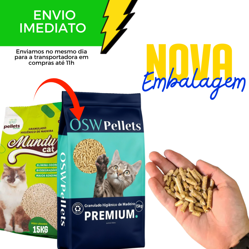 GRANULADO DE MADEIRA BIOEGRADÁVEL E ATÓXICO GATOS  15kg - ENVIO IMEDIATO