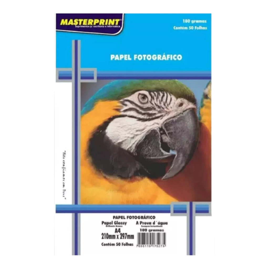 Papel Fotográfico 180g 50 folhas A4 Glossy Brilhante à Prova D'água MASTERPRINT