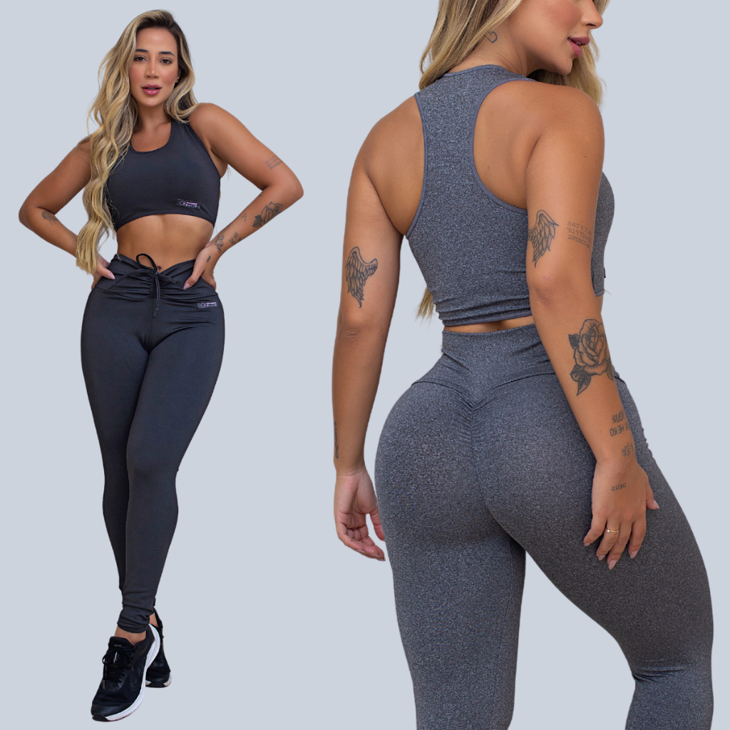 Kit 2 Conjuntos Feminino Academia Top e Legging Levanta Bumbum