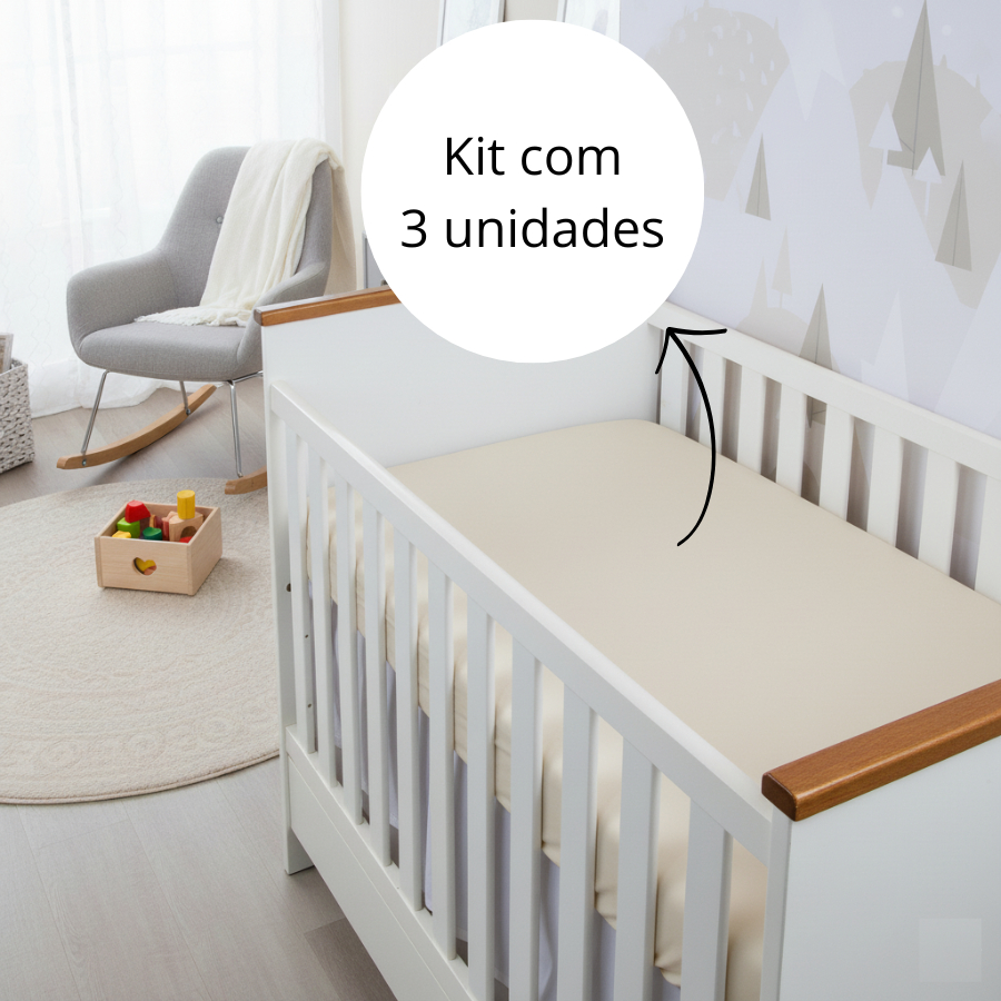 Kit 03 Lençol Quarto de Bebê Berço AMERICANO 130x70cm Percal 400 fios com Elástico