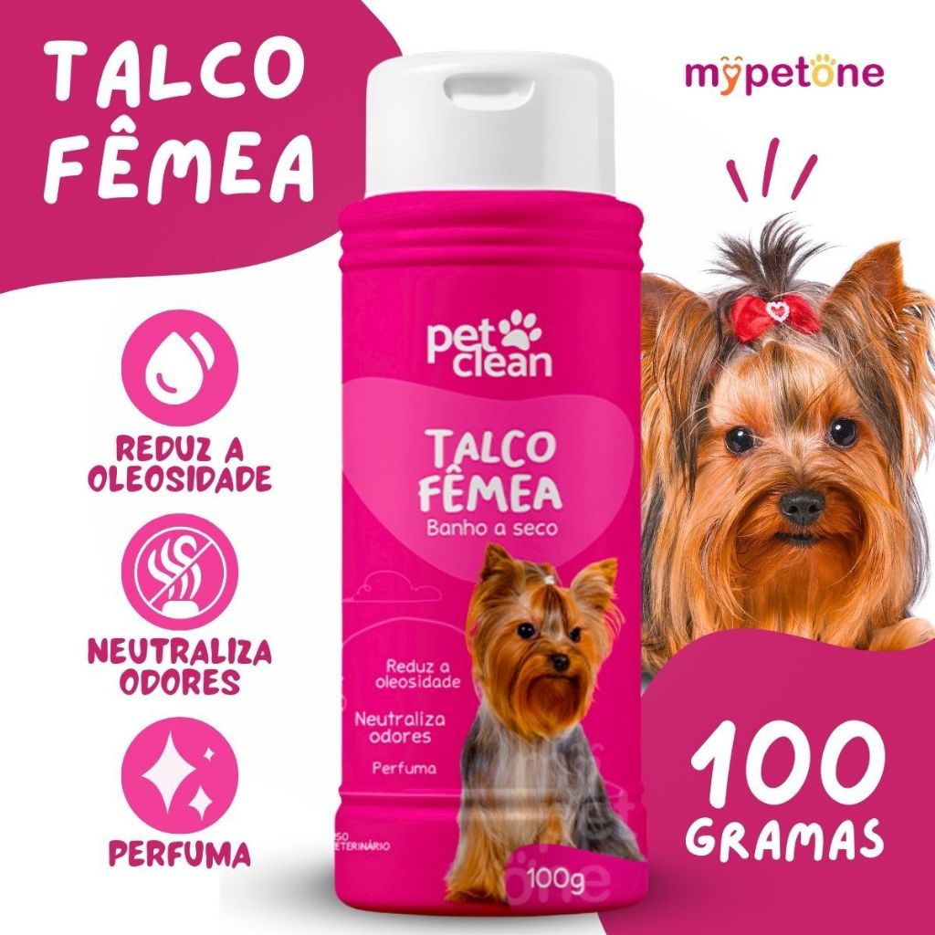 Talco Banho a Seco P/ Cães e Gatos Pet Clean 100g - Fêmea