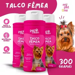 Kit 3 Talco Banho a Seco P/ Cães e Gatos Pet Clean 100g - Fêmea