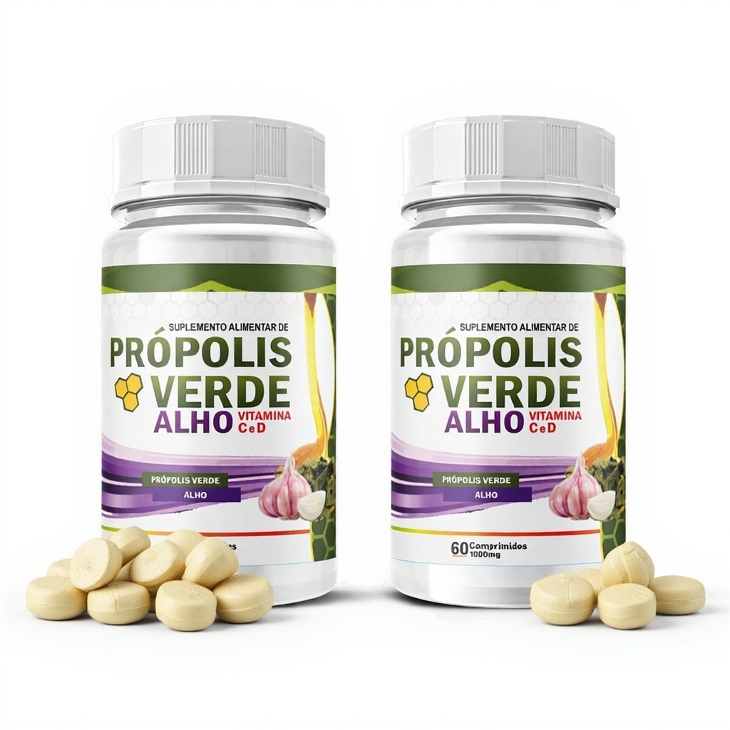 Suplemento Imune: Própolis Verde + Alho + Vit C + D3 1000mg