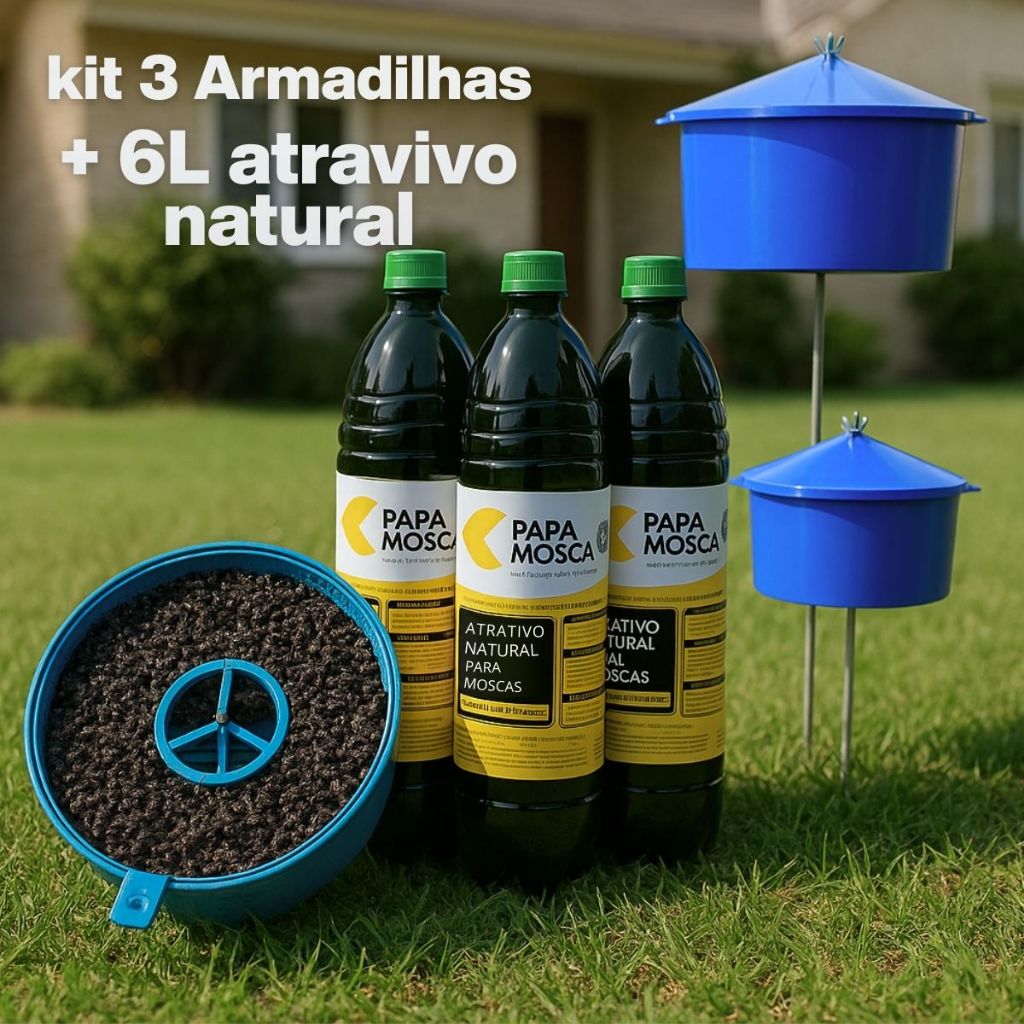 Kit 3 Armadilhas Papa Mosca 3 Atrativo Natural Pega Mosca, Refil, Armadilha