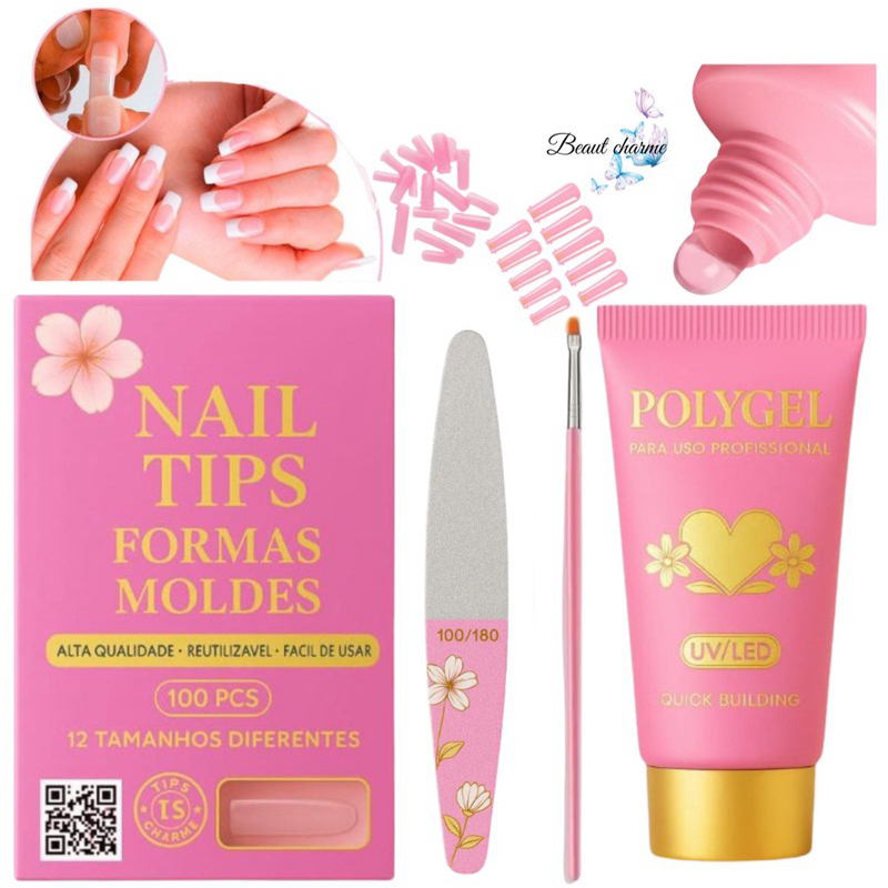 Kit Polygel Unha de Gel Completo Poligel Alongamento Manicure Molde F1 Unhas Lixa Unhas em Oferta na Shopee