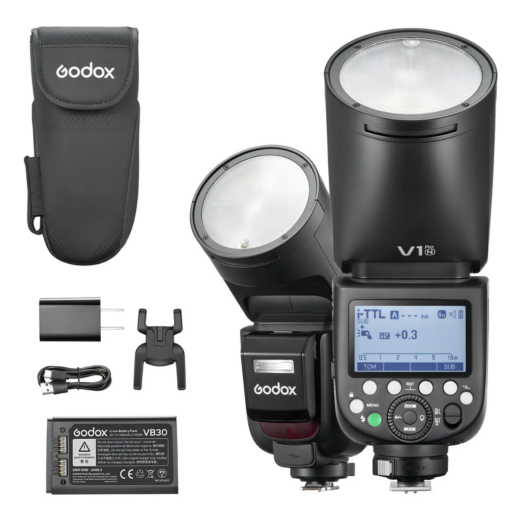Flash Speedlight Godox V1pro N para Nikon Ttl Cabeça Redonda