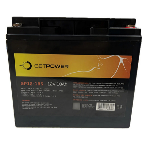 Bateria Estacionária 12v 18ah Get Power Vrla No-break ENERGIA SEGURANÇA RESISTENTE SELADA UPS/EPS  EM ABS