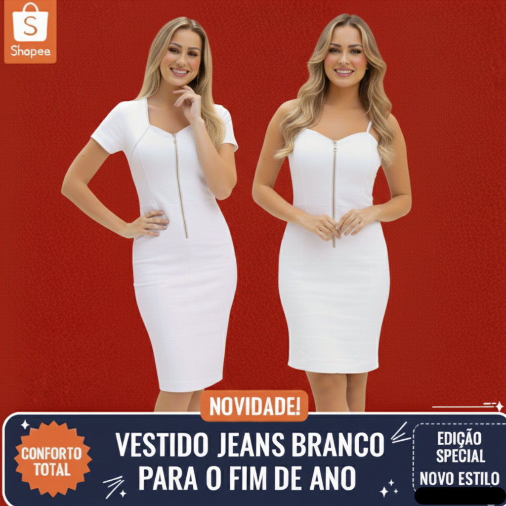 Vestido branco jeans feminino, para festa e fim de ano, réveillon ano novo, casual e formatura
