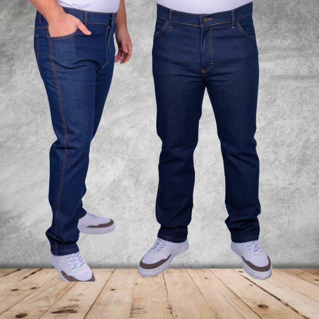 Kit 2 Calças Jeans Masculina para Trabalho 36 ao 56 com Elastano Azul Escuro e Preta em Oferta na Shopee