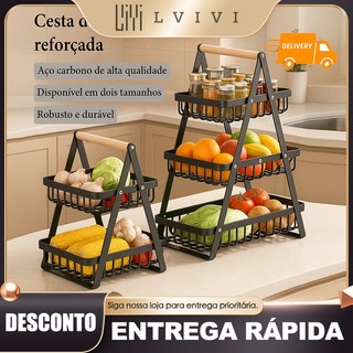 Cesta de frutas em arame com 2 e 3 camadas de metal, suporte multiusos para armazenamento de frutas e legumes