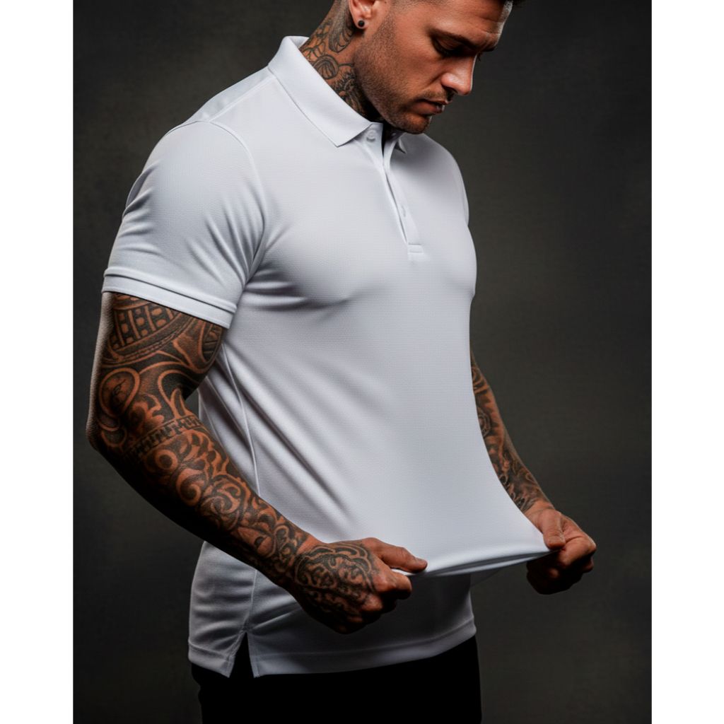 Camiseta Polo Masculina Malha Fria Texturizada Casual Estica Poliamida Qualidade105