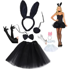 Kit 5 Itens Fantasia Saia, Luva, Tiara, Gravata e Rabinho Pelúcia Carnaval Festa Cosplay