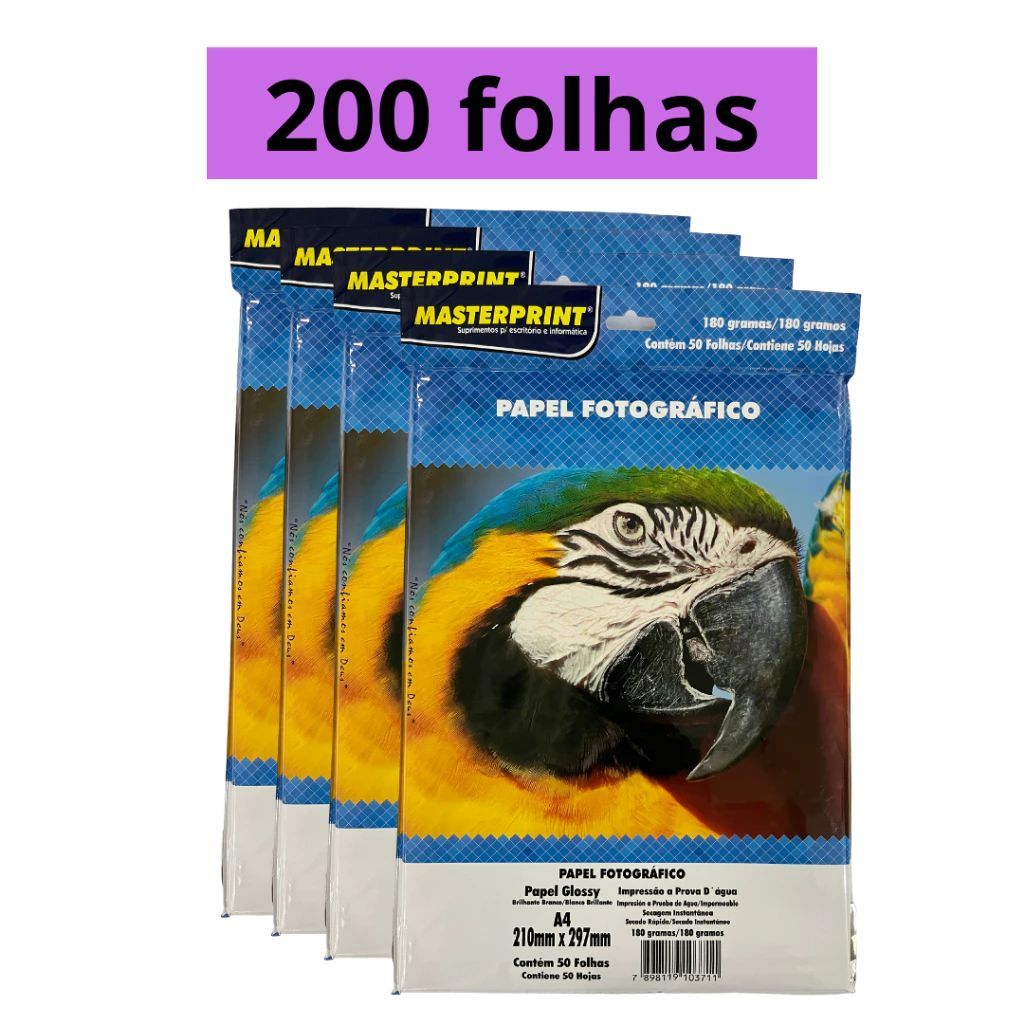 Papel Fotográfico 180g A4 Kit 200 folhas Glossy À Prova D'água MASTERPRINT em Oferta na Shopee
