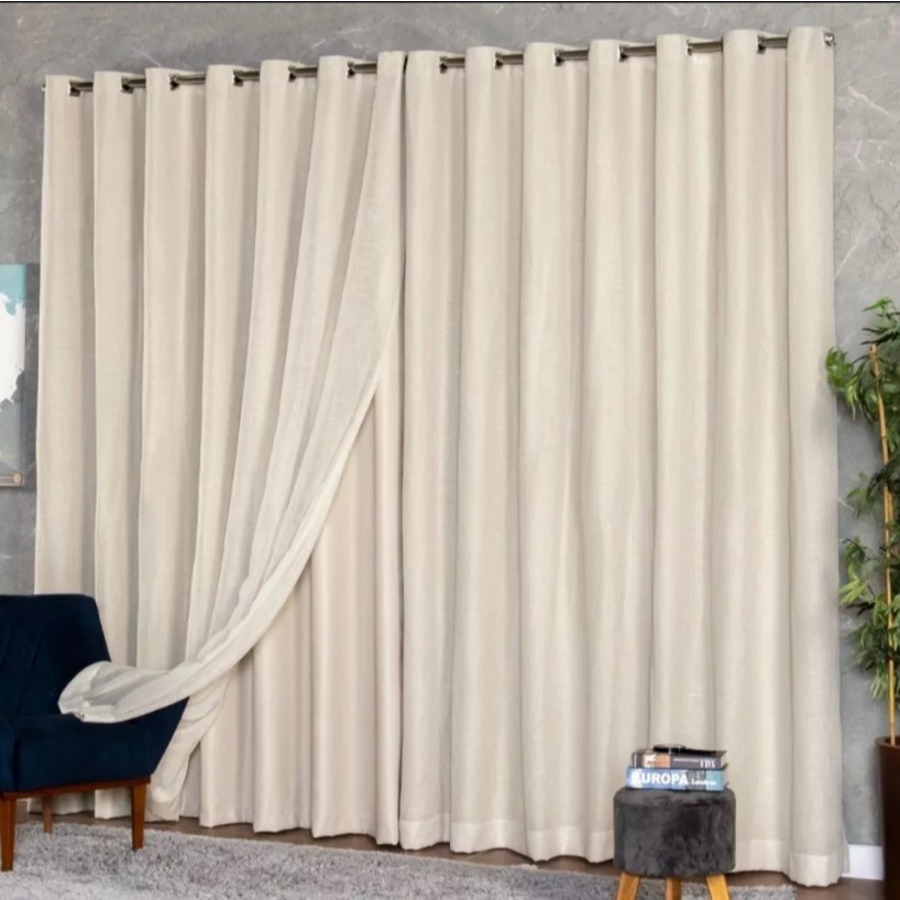 Cortina Voil Gaze de Linho com Forro Blackout 3m Tecido Grosso Original Padrão (Varão) em Oferta na Shopee