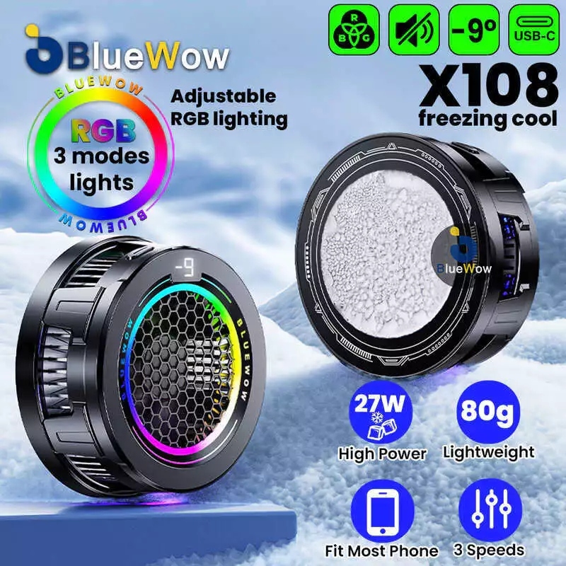 Refrigerador Celular BlueWow ic X108 , Radiador Punho Removível Ventilador Resfriamento RGB Portátil