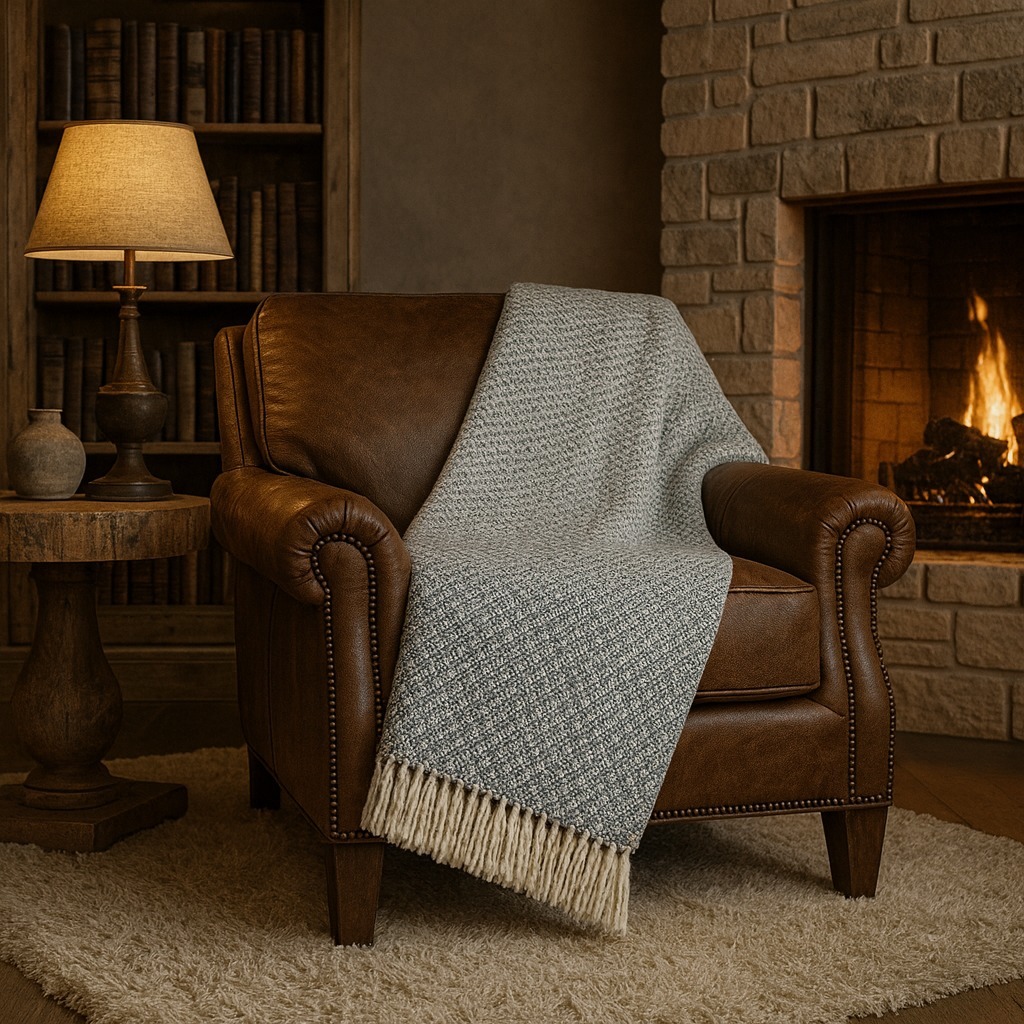 Manta Decorativa Grande Colmeia Artesanal Com Franjas – Ideal Para Sofá e Cama, 2,30m x 2,40m