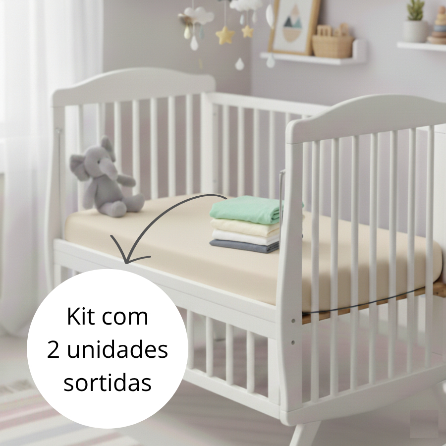 Kit 2 Lençol Com Elástico Berço Bebê Padrão Americano 130x70cm Microfibra Antialérgico