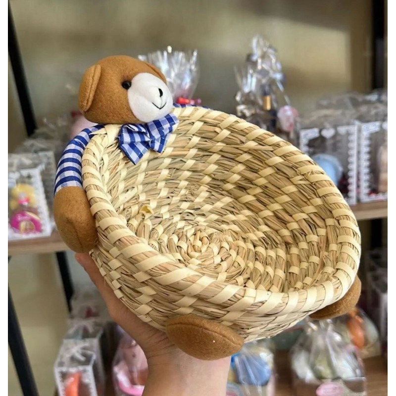 Cesta de armazenamento de urso, cesta de palha de vime tecido para cobertores, roupas, berçário, bebê, grande capacidade