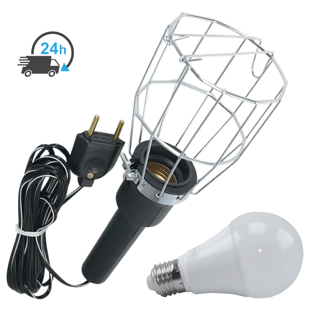 Extensão Com Bocal Pendente Para Mecânico Com Gaiola Extensao 5M Para Lampada Com Pico Cabo Paralelo