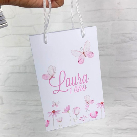 Sacolinha Personalizada JARDIM DAS BORBOLETAS ROSA (PEGUE E MONTE) mimos lembrancinhas sacolinha festa