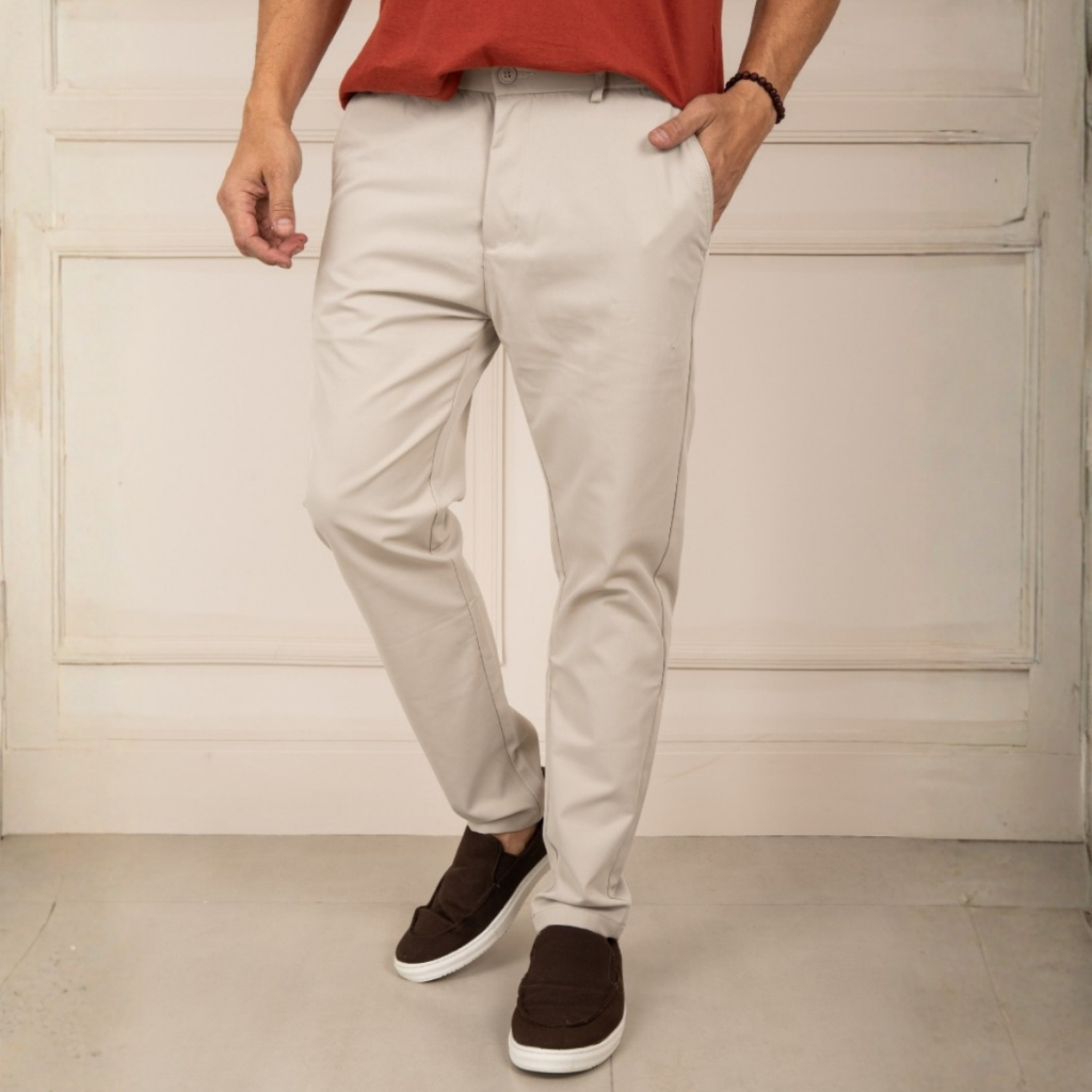 Calça Masculina Alfaiataria Com Bolso Tecido Premium Elastano Cintura Média Verão Promoção Reta