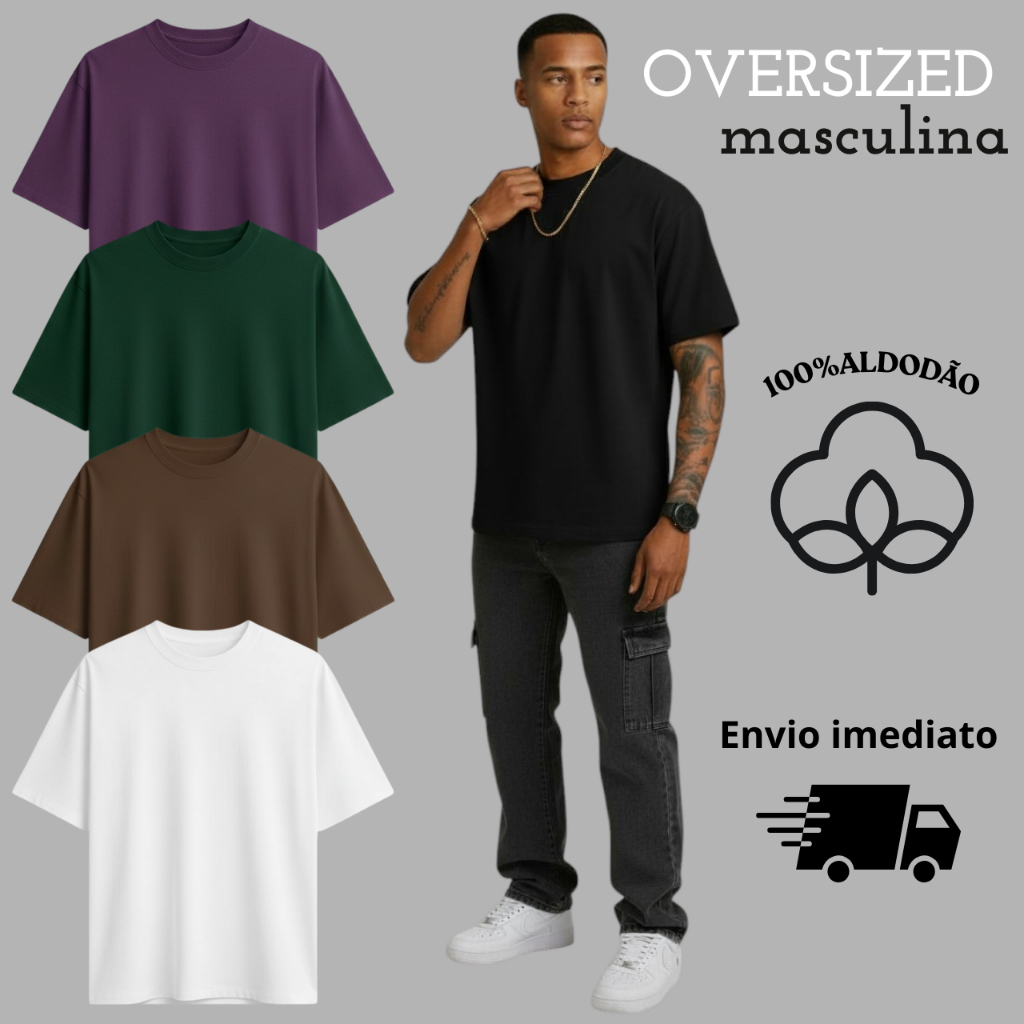 Camiseta Oversized Masculina Algodão Premium Streetwear Moderna Skate Conforto