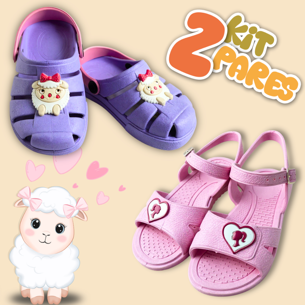 Kit 2 Pares Sandálias Infantis Meninas Papete Fivela Confortáveis Antiderrapantes Macias Fivela